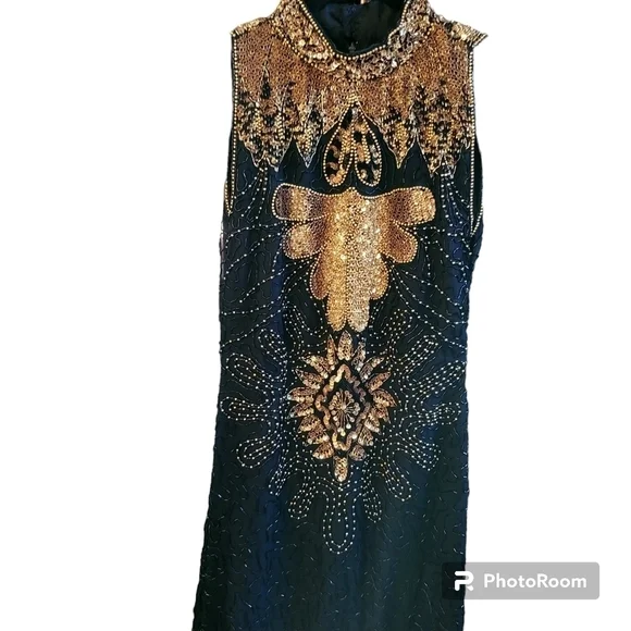 Right Choice | Dresses | Vintage 8s Small 00 Silk Black Gold Beaded  Cocktail Dress Wedding Prom | Poshmark